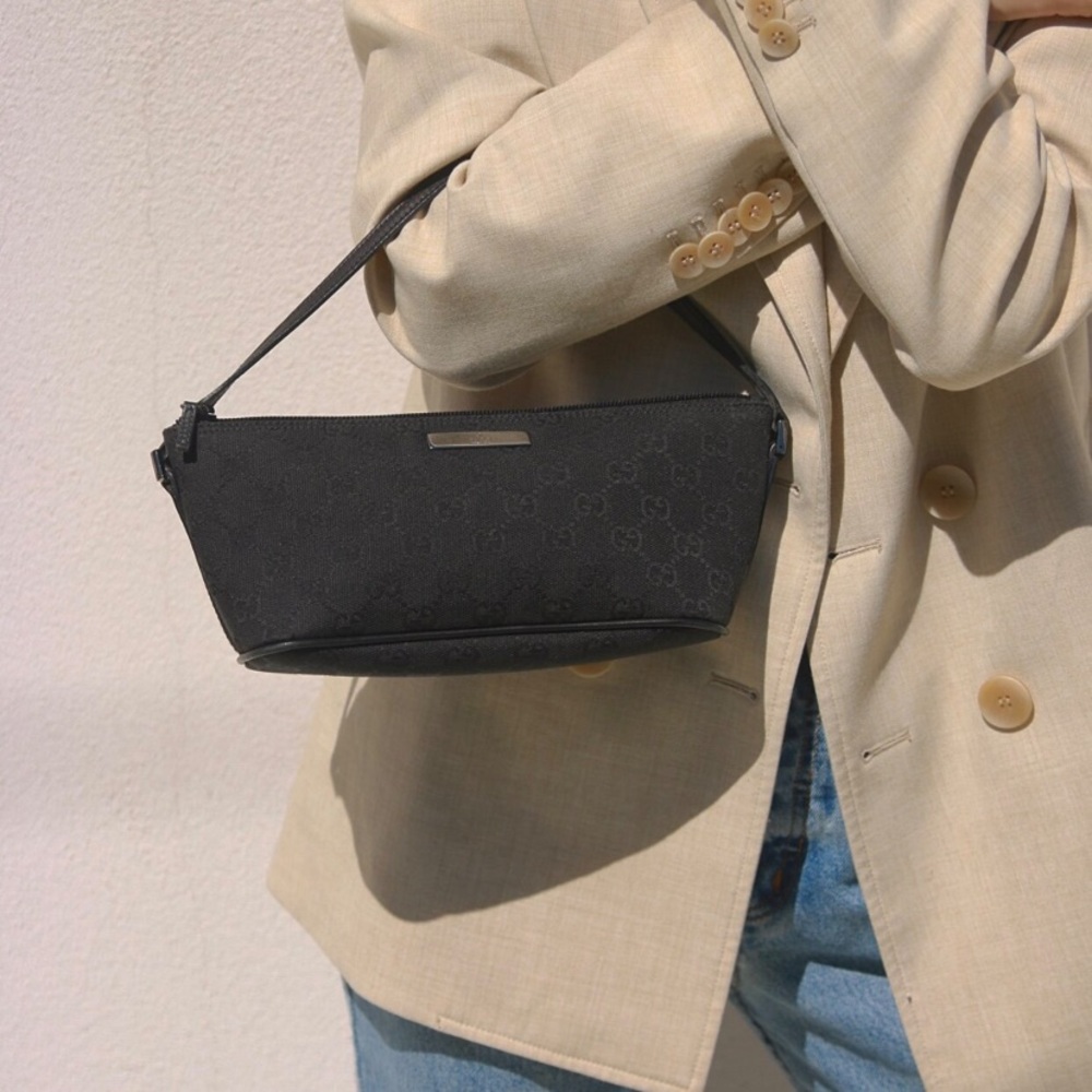 Gucci Gg Monogram Black Canvas Pochette Bag